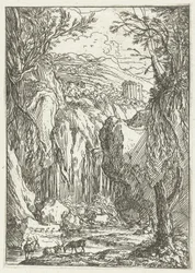 Rotslandschap met antieke tempel