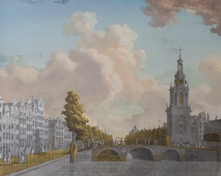 Gezicht op de toren genaamd Jan Roodenpoortstoren en de Singelgracht in Amsterdam