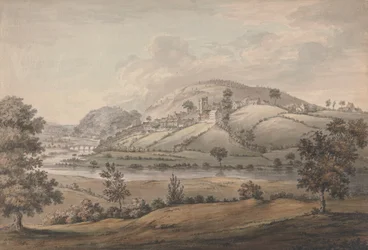 Heuvelachtig Landschap met Dorp en Rivier