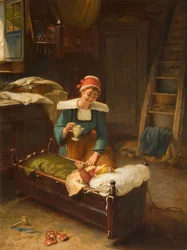 Interieur met moeder en kind, 1911