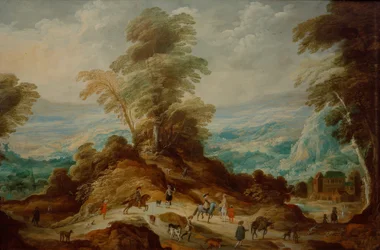 Berglandschap met jachtgezelschap