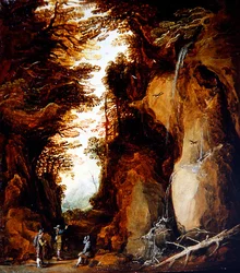 Een Alpenlandschap met Reizigers