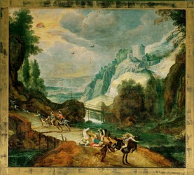 Landschap met de bekering van Sint-Paulus (schilderij op doek)