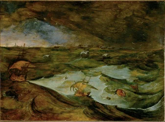 Storm op zee, vroeger toegeschreven aan Pieter Bruegel de Oude (schilderij op eikenhout)