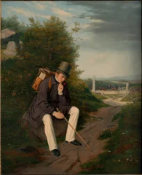 Een kunstenaar rustend tijdens de wandeling