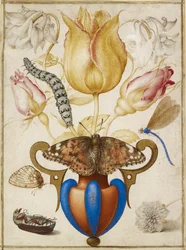 Schikking van bloemen in een vaas, met insecten, 1594