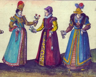 Engelse vrouwen uit het Elizabethaanse tijdperk (detail)