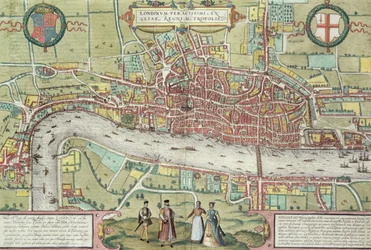 Kaart van Londen, uit „Civitates Orbis Terrarum“ van Georg Braun (1542-1622) en Frans Hogenburg (1635-90), ca. 1572