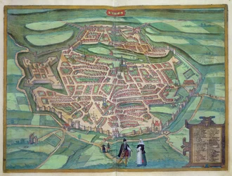 Kaart van Metz, uit „Civitates Orbis Terrarum“ van Georg Braun (1541-1622) en Frans Hogenberg (1535-90), ca. 1572