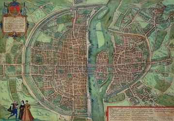 Kaart van Parijs, uit “Civitates Orbis Terrarum” van Georg Braun (1541-1622) en Frans Hogenberg (1535-90), ca. 1572