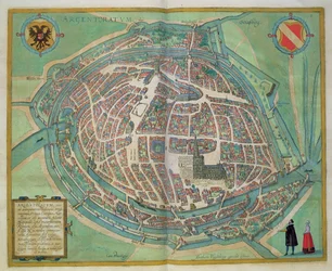Kaart van Straatsburg, uit “Civitates Orbis Terrarum” van Georg Braun (1541-1622) en Frans Hogenberg (1535-90), ca. 1572