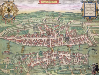 Kaart van Zürich, uit „Civitates Orbis Terrarum“ van Georg Braun (1541-1622) en Frans Hogenberg (1535-90), ca. 1572-1617
