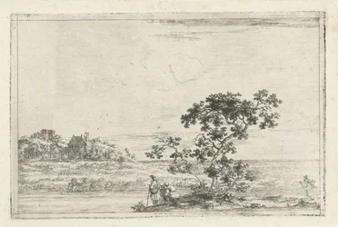 Landschap met figuren bij een boom