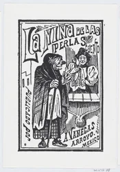 Een vrouw die huilt met een zakdoek in haar hand, pratend met een oude heks, illustratie..., ca. 1880-1910