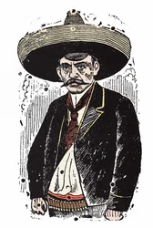 Emiliano Zapata (1880-1919), Mexicaanse revolutionair. Houtsnede door Jose Guadalupe Posada