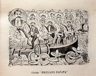 Mexico. Mexicaanse Revolutie "Corrido Emiliano Zapata" (gravure)