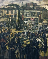 GUTIERREZ SOLANA, Jose (1886-1945). El cartel del crimen (El musico ciego) - het misdaadkartel (de blinde muzikant). ca. 1920. Privécollectie