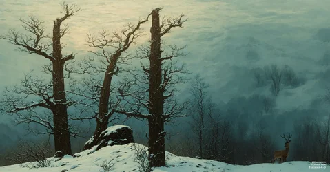 JJM recreëert Friedrich-C-D: Steenhoop in de sneeuw (Panorama)