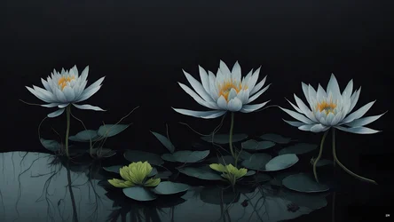 inkt schilderij: Waterlelie zwart 04