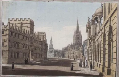 Uitzicht op de High Street in Oxford, gegraveerd door J. C. Stadler (fl.1780-1812), gepubliceerd 1793
