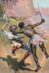 Robinson Crusoe: De Spanjaard wordt aangevallen door een wilde