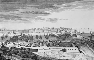Een uitzicht op de stad Malta aan de kant van de Cotonere, c.1750