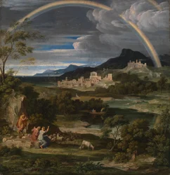 Heroïsch landschap met regenboog
