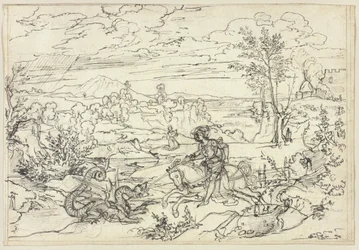 Landschap met Sint-Joris en de Draak en de Monte Soratte