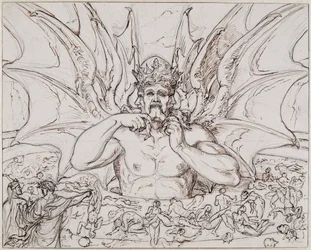 Lucifer in het centrum van de hel. Illustratie bij De goddelijke komedie van Dante Alighieri, ca. 1803