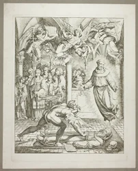 De strijd tussen de duivel en Franciscus van Assisi om de ziel van Guido da Montefeltro, plaat drie uit Darstellungen aus Dante
