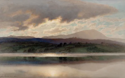 Zonsondergang over Esthwaite Water (aquarel)