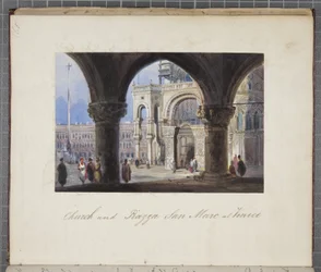 Kerk en Piazza San Marc in Venetië, geplakt in Thomas Moodys Journal of a tour through Switzerland and Italy, 1822