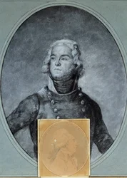 Portret van generaal Louis Lazare Hoche (1768-1797). Daaronder portret van Anacharsis Cloots (1755-1794), afgevaardigde in de Nationale Conventie. 18e eeuw. Versailles, Musée Lambinet