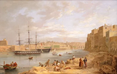 H.M.S. Champion afgemeerd voor Port St.Angelo, Malta