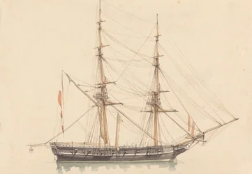 Enkele brigantijn, zeilen gestreken