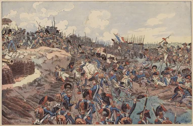 Slag bij Jemappes, Franse Revolutionaire Oorlogen, 6 november 1792 (kleur litho)