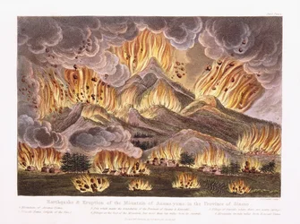 Aardbeving en Uitbarsting van de Berg Asama-yama in de Provincie Sinano, 1822