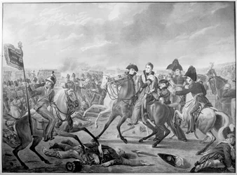 ZKH Willem Prins van Oranje gewond op het moment van de overwinning in de gedenkwaardige slag bij Waterloo, 1815, gepubliceerd 1816