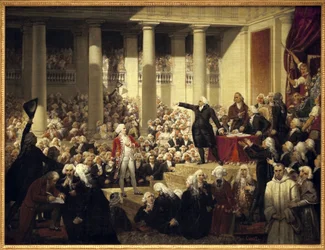 Franse Revolutie: Honoré Gabriel (Honoré-Gabriel) Riqueti, graaf van Mirabeau (1749-1791), voor Monsieur Henri Evrard (Henri-Evrard), markies van Dreux Brézé (Dreux-Brézé) (1762-1829), in de Vergadering van Afgevaardigden, 23 juni