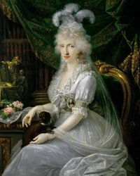 Duits: Marie Luise (Ludovica) van Napels-Sicilië (1773-1802), echtgenote van Ferdinand III van Toscane, zittend aan een tafel, knielang portret van Luisa Maria Amelia Teresa van Napels en Sicilië, prinses van Napels en Sicilië (1773-1802), groothertogin-ge