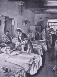 Boerenkrijgsgevangenen in het Paleisziekenhuis in Simonstad, illustratie uit Na Pretoria: De Guerrillaoorlog, 1902
