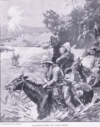 McAdams sprint naar Zand Drift, uit After Pretoria: The Guerilla War gepubliceerd door Harmsworth Bros Limited, 1901