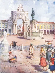 De Praca do Commercio, Lissabon, uit Hutchinsons Pittoresk Europa gepubliceerd door Hutchinson & Son, ca. 1930