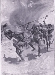 Ze dansten allemaal rond een vuur (litho)