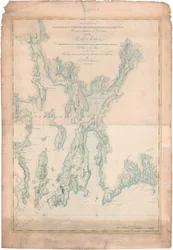 Een kaart van de haven van Rhode Island en Narragansett Bay