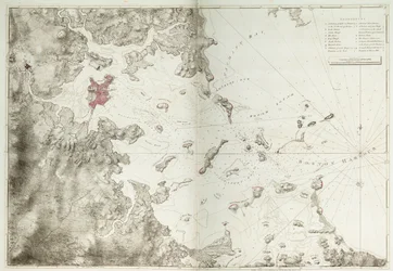 Een kaart van de haven van Boston