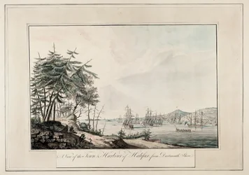 Een uitzicht op de stad en haven van Halifax, vanaf de kust van Dartmouth, ca. 1777