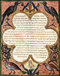 Pagina uit een Hebreeuwse Bijbel met vogels, 1299