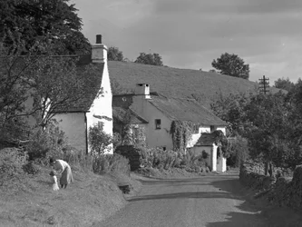 Lyth Valley weg naar het zuiden met huisjes bij Winster