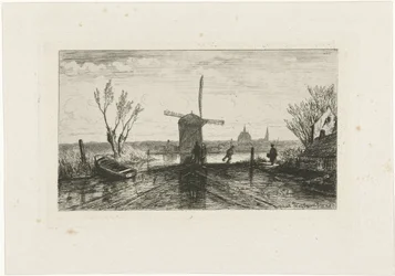 Schaatsenrijder bij een molen